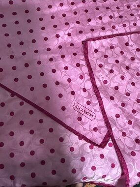 Coach Pink Polka Dot Silk Scarf with Magenta Dots